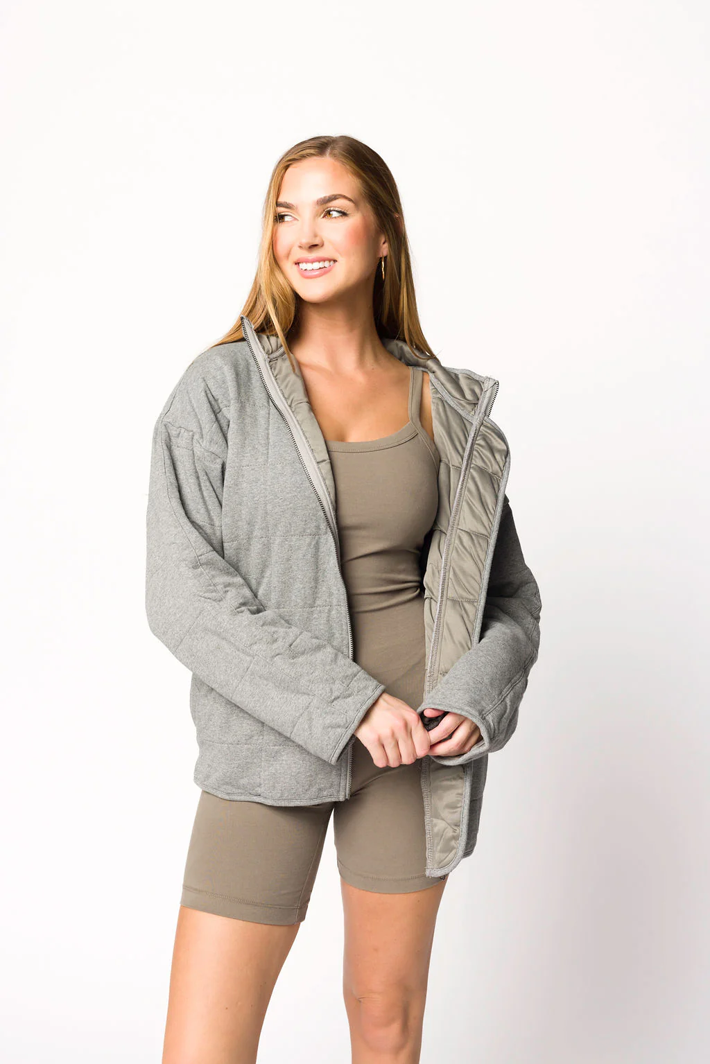 Cecilia Quilted Jacket in Grey - Fashionser