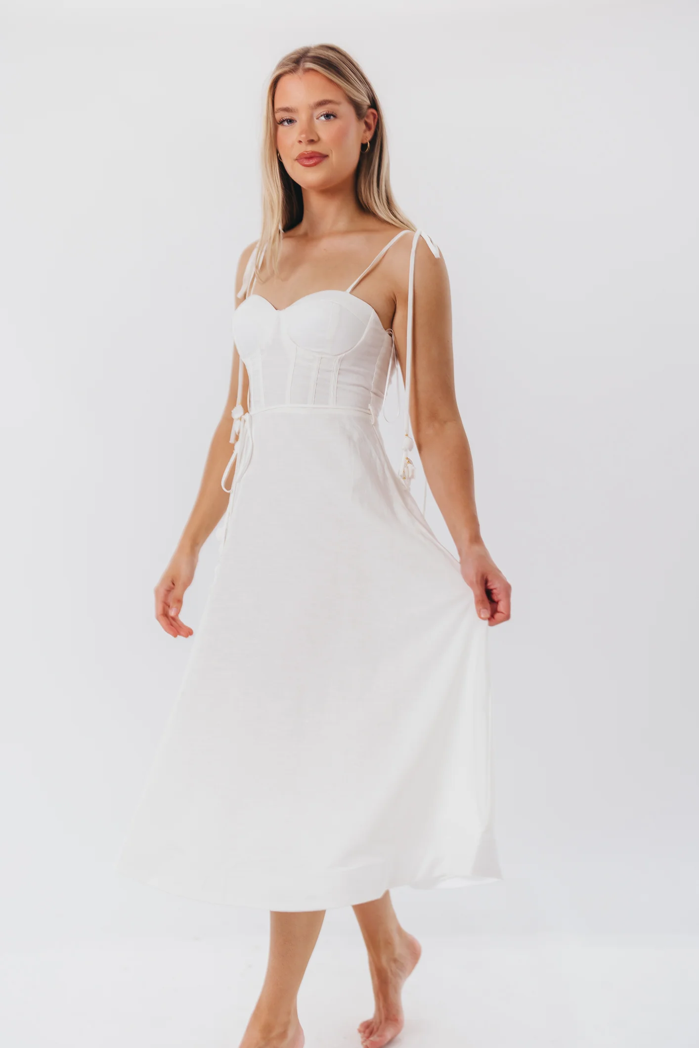 Norma Jean Bustier-Style Midi Dress in White - Fashionser