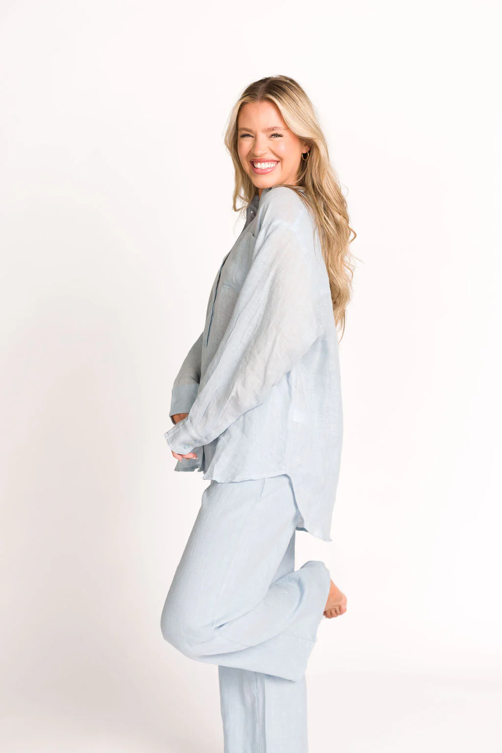 Pip Wide Leg Linen Pants in Light Blue - Fashionser