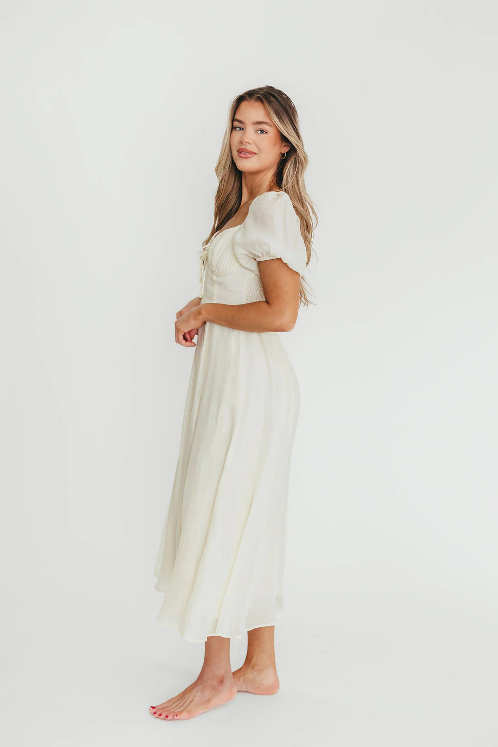 Stevie Bustier Midi Dress in Cream - Fashionser