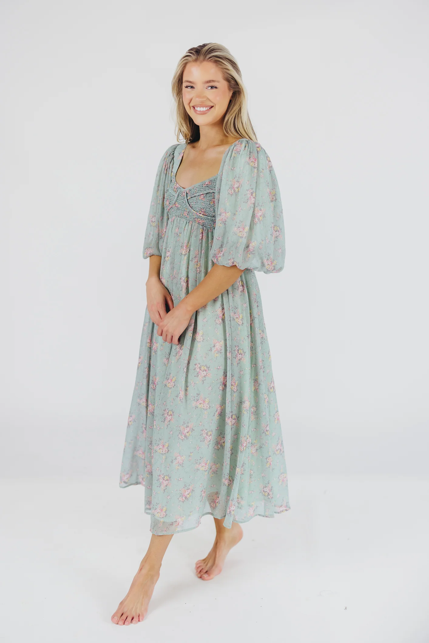 Harlow Maxi Dress in Turquoise Floral - Bump Friendly & Inclusive Sizing (S-3XL) - Fashionser