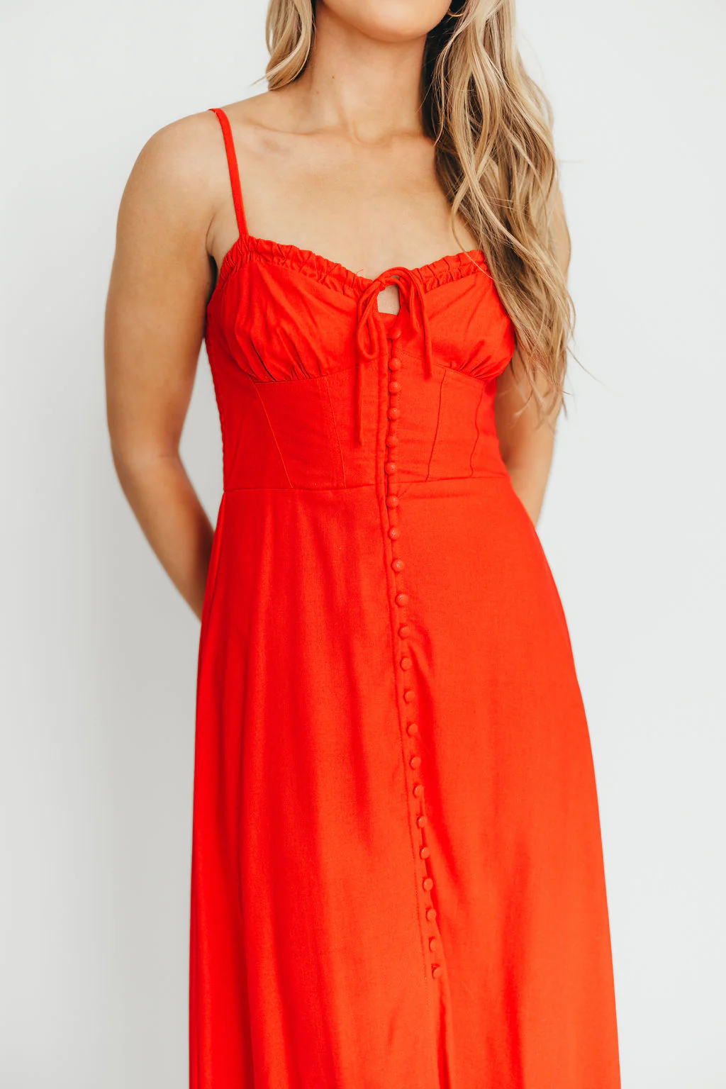 Nevaeh Corset Midi Dress in Red Rouge - Fashionser