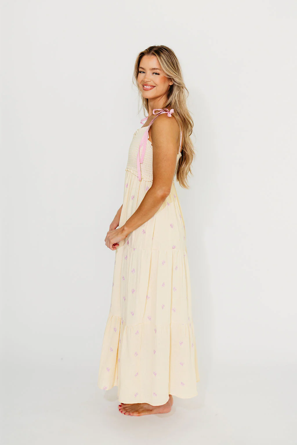 Kiana 100% Cotton Smocked Embroidered Gauze Maxi in Creme - Fashionser