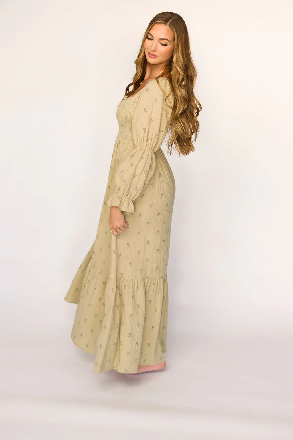Emerson Gauze Maxi Dress in Thyme - Bump Friendly - Fashionser