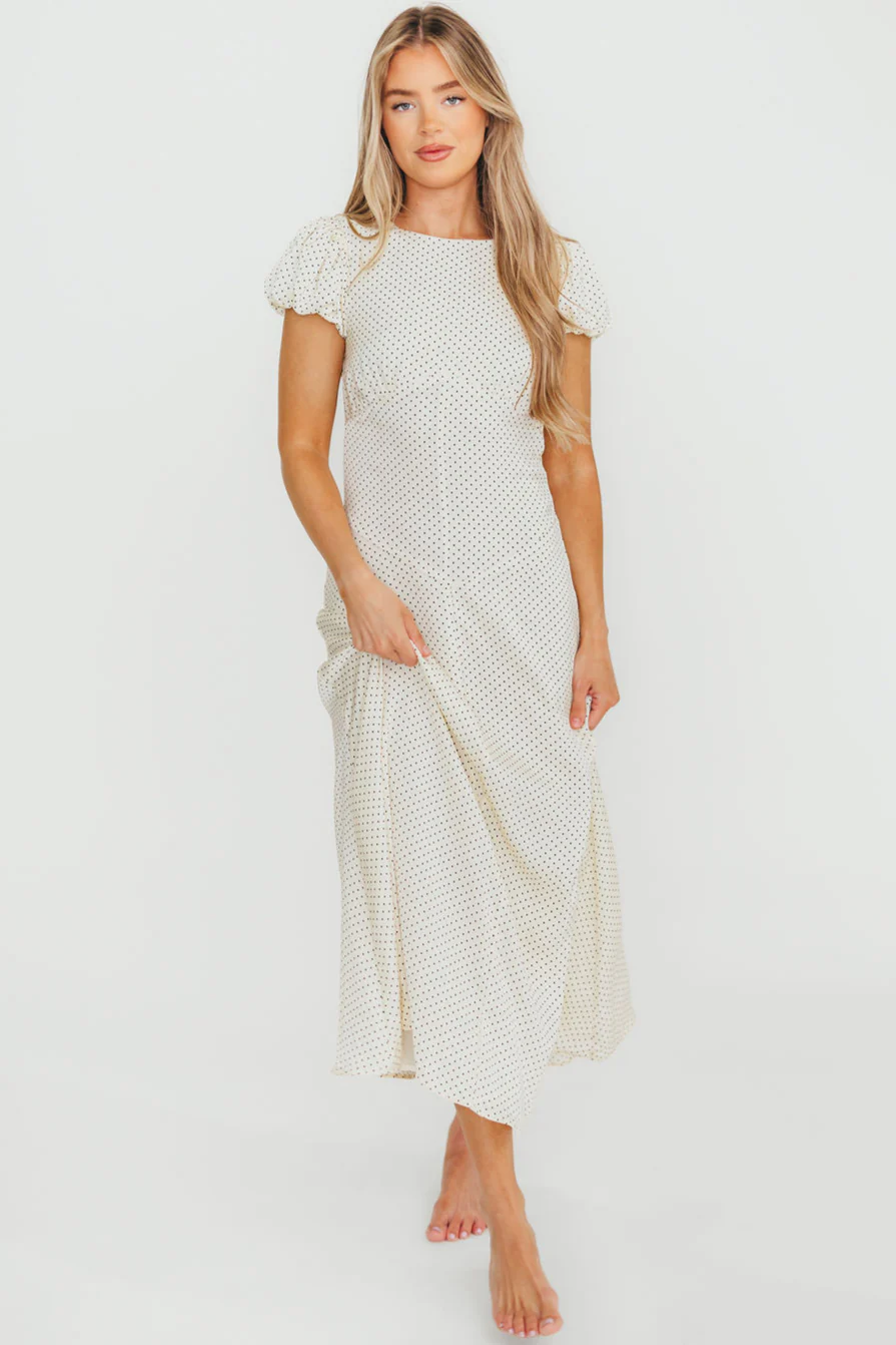 Perla Polka Dot Midi Dress in Ivory - Fashionser