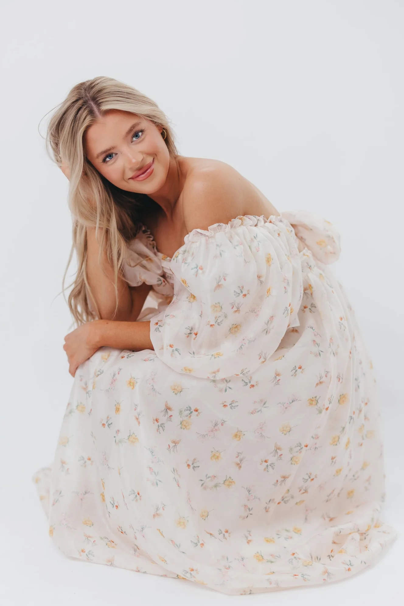 Melody Maxi Dress with Pleats and Bow Detail in Yellow Rose Floral - Bump Friendly & Inclusive Sizing (S-3XL) - Fashionser