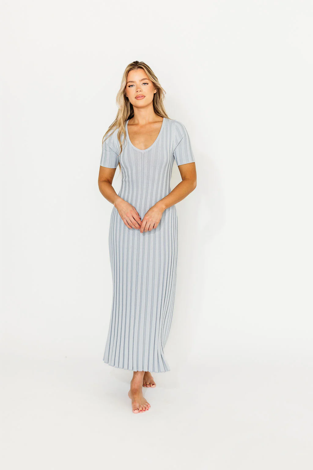 Oakley Ribbed Maxi Dress in Light Blue - Bump Friendly - PRE-ORDER - Fashionser