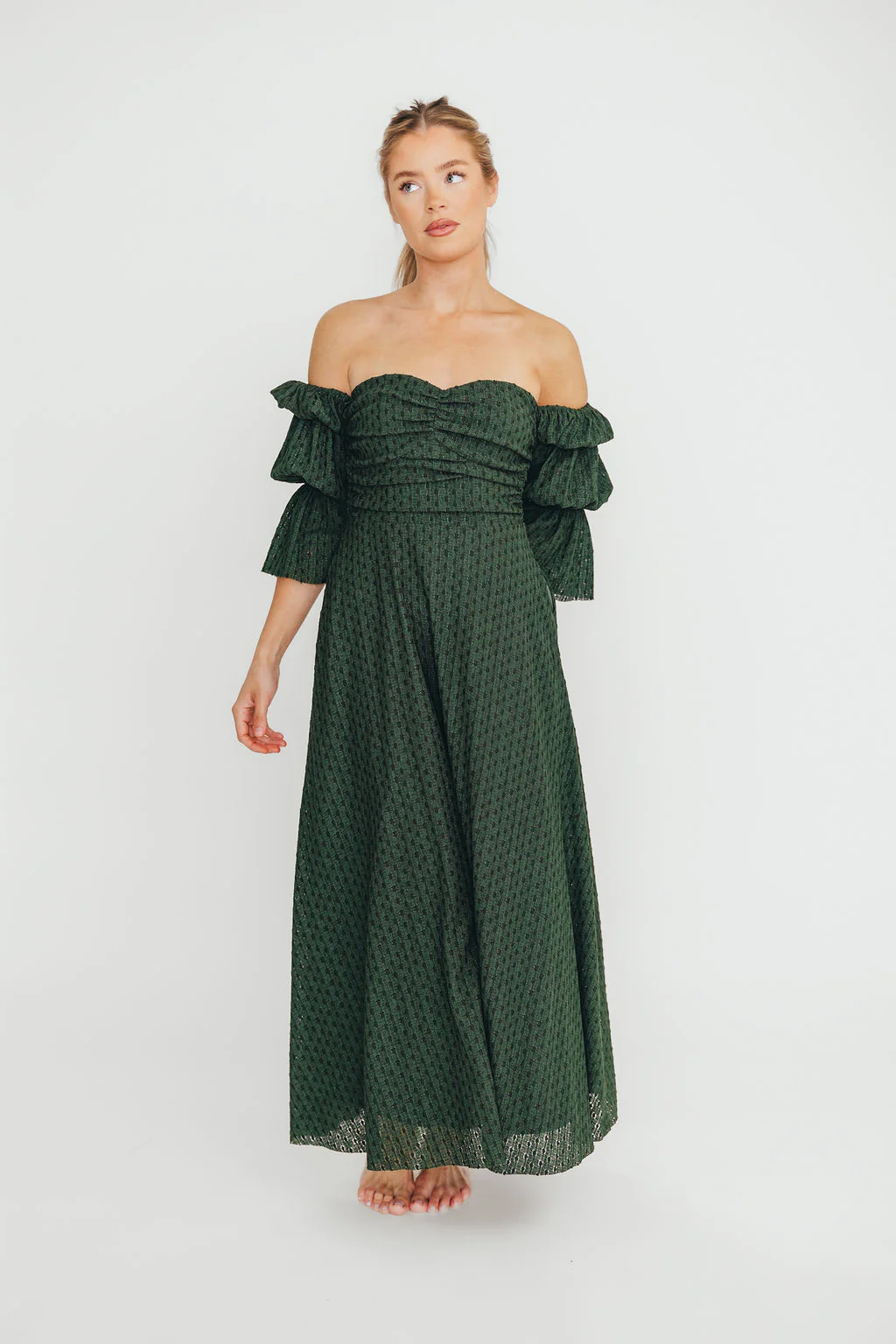Corrine Tiered Sleeve Maxi Dress with Pockets in Hunter Green - Bump Friendly - Restocking in April - Fashionser