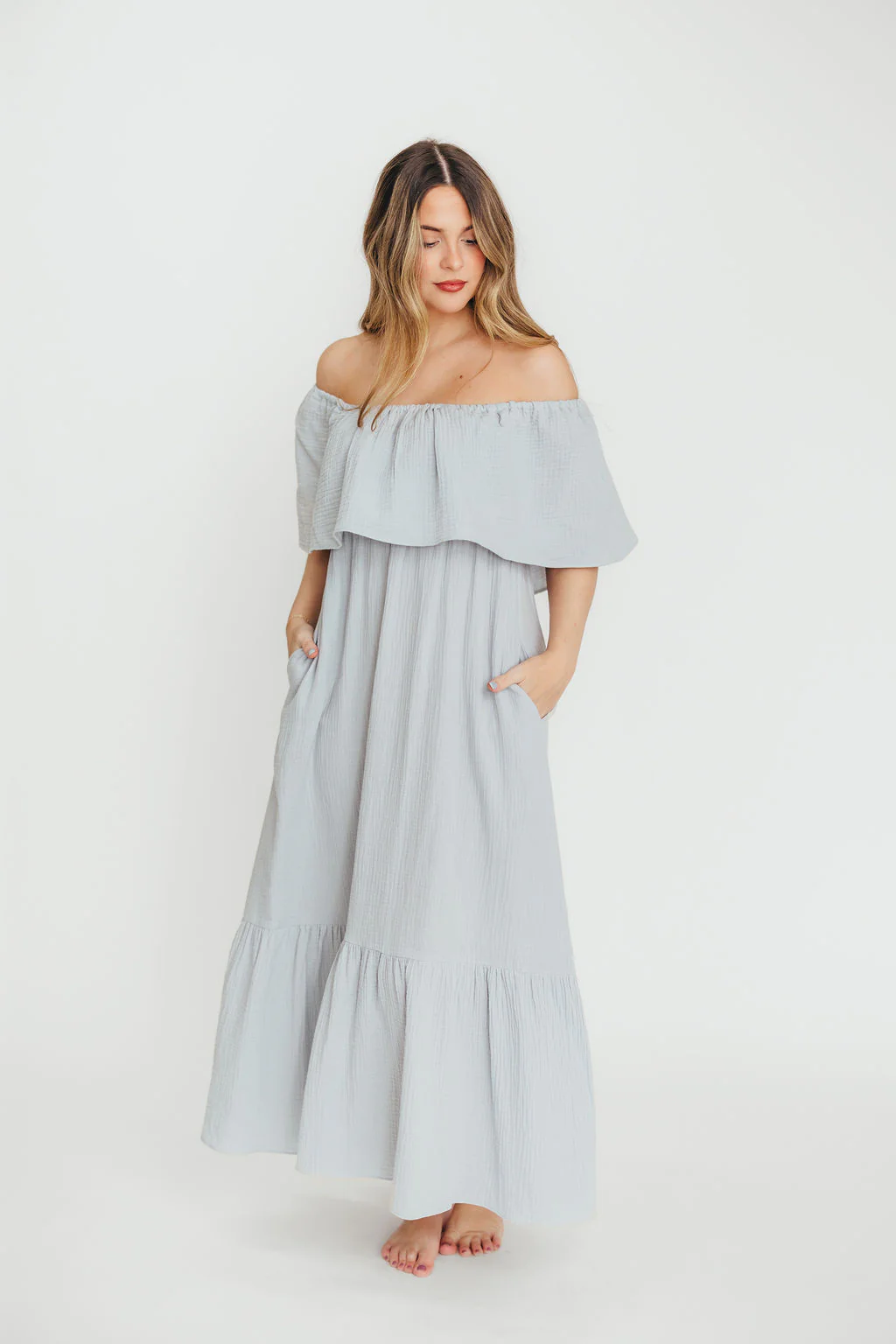 Josie 100% Cotton Maxi Dress in Cloud - Bump & Nursing Friendly - Fashionser