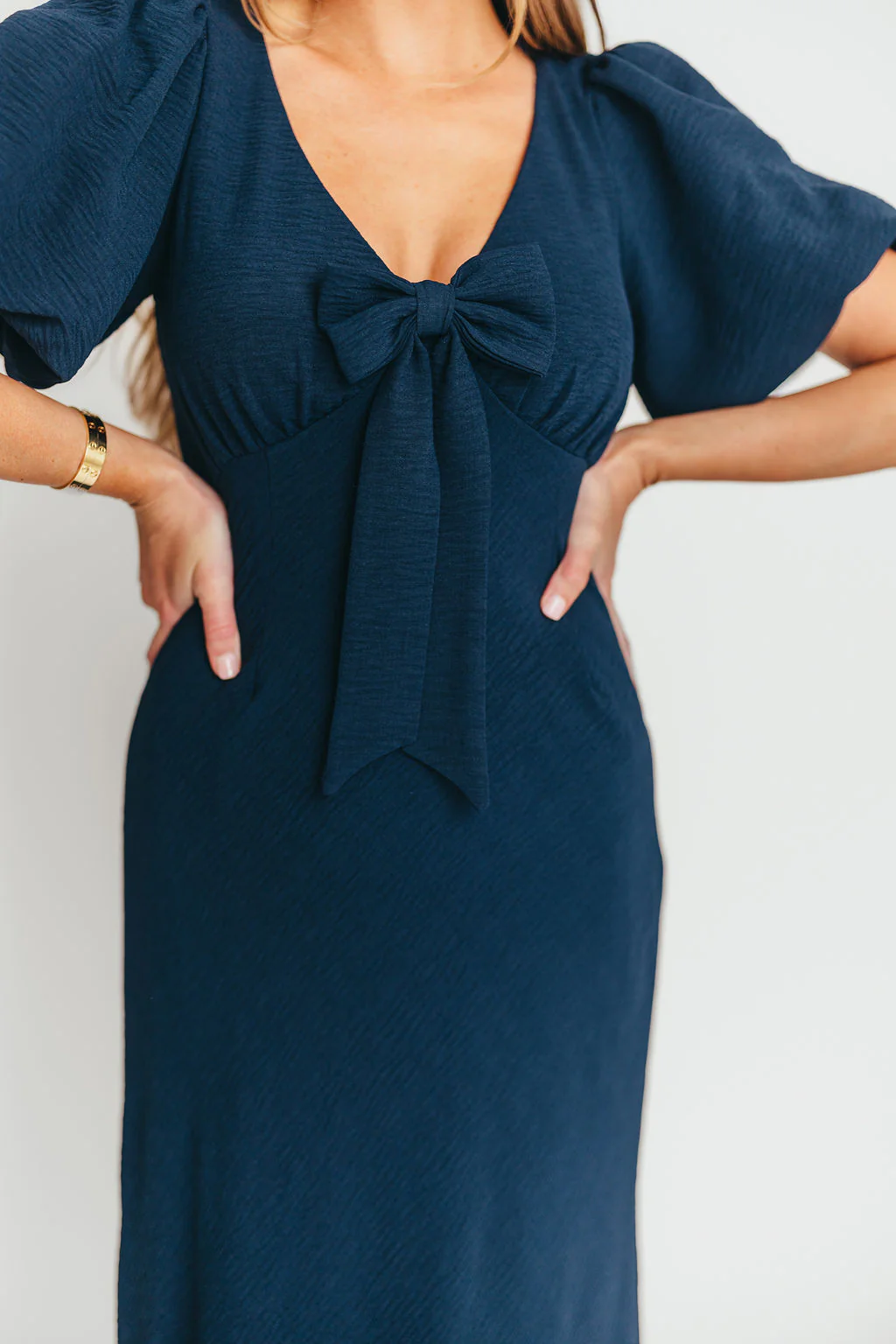 Selena Bow Front Maxi Dress in Navy - Fashionser