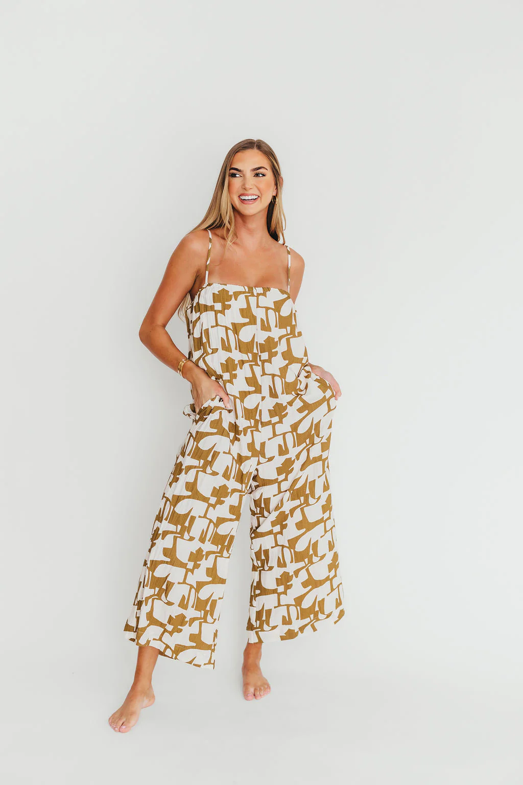 Leilani Geo Print Jumpsuit in Olive - Fashionser