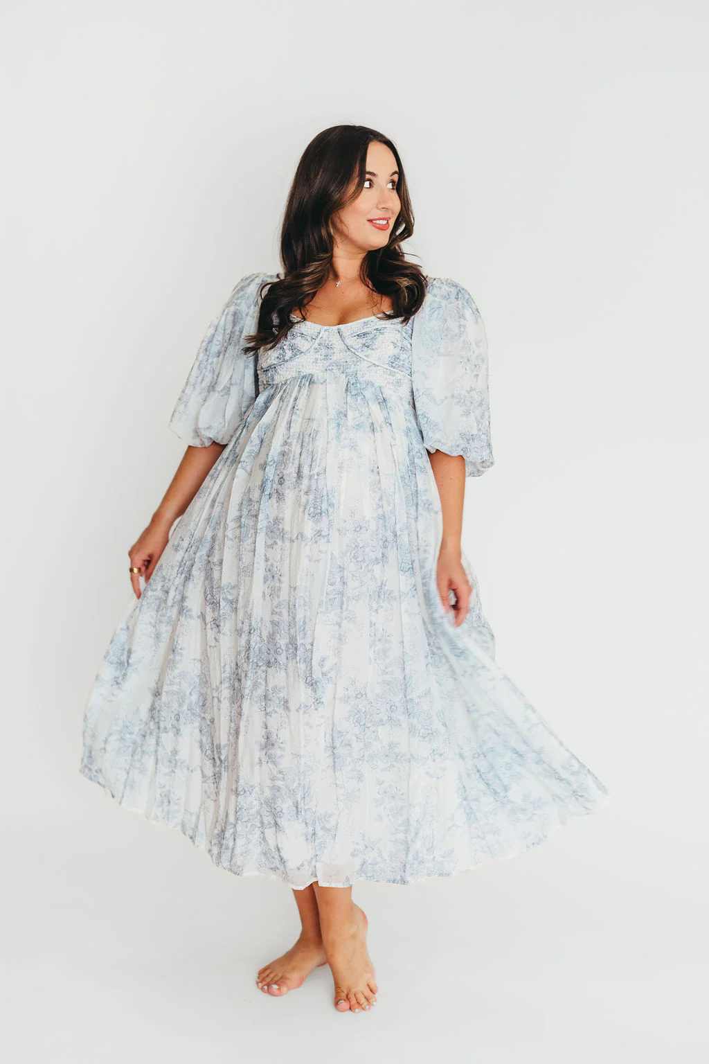 Harlow Maxi Dress in Light Blue Floral - Bump Friendly and Size Inclusive (S-3XL) - Fashionser