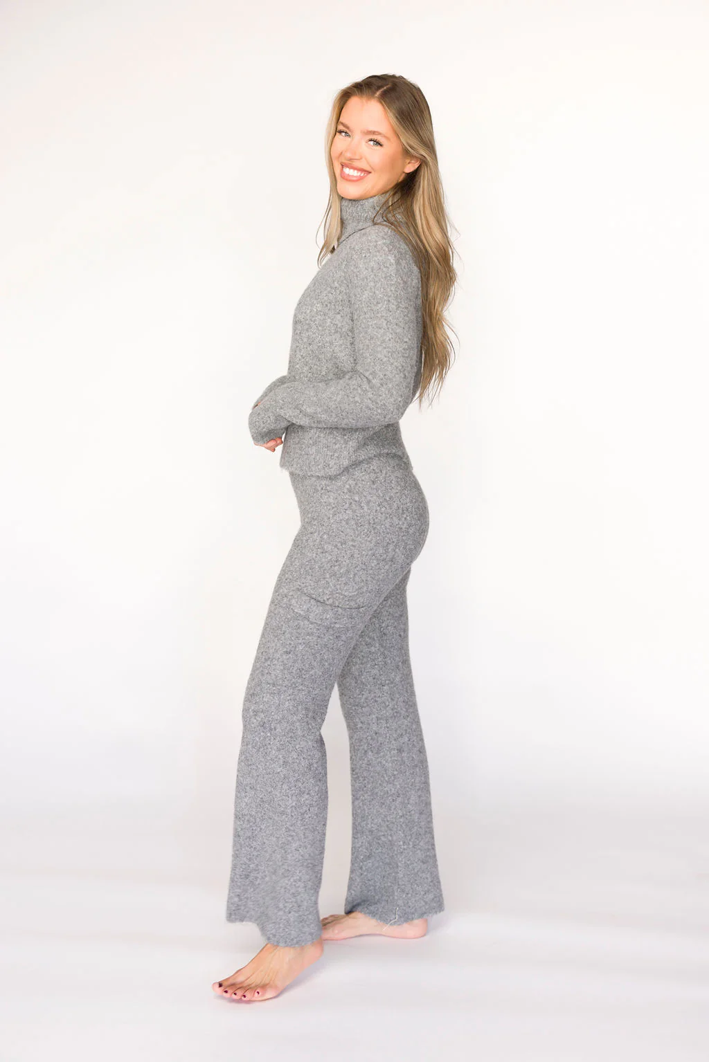 Shae Sweater Top and Pants Set in Heather Grey - Fashionser