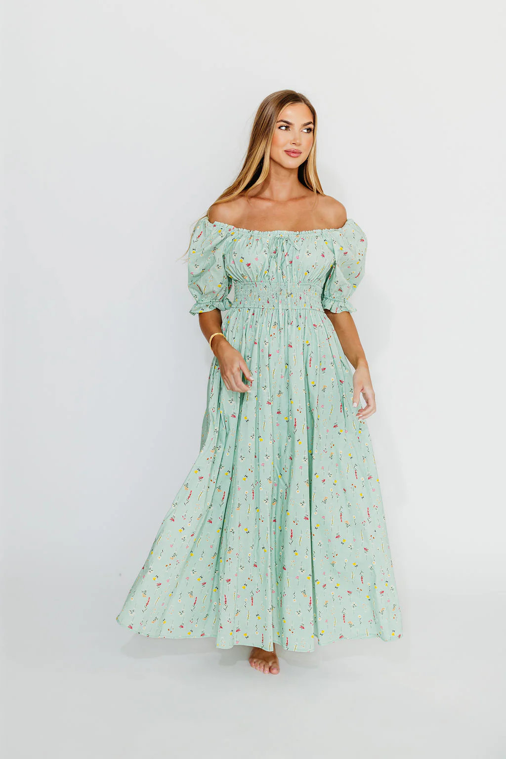 Angie 100% Cotton Floral Maxi in Mint - Fashionser
