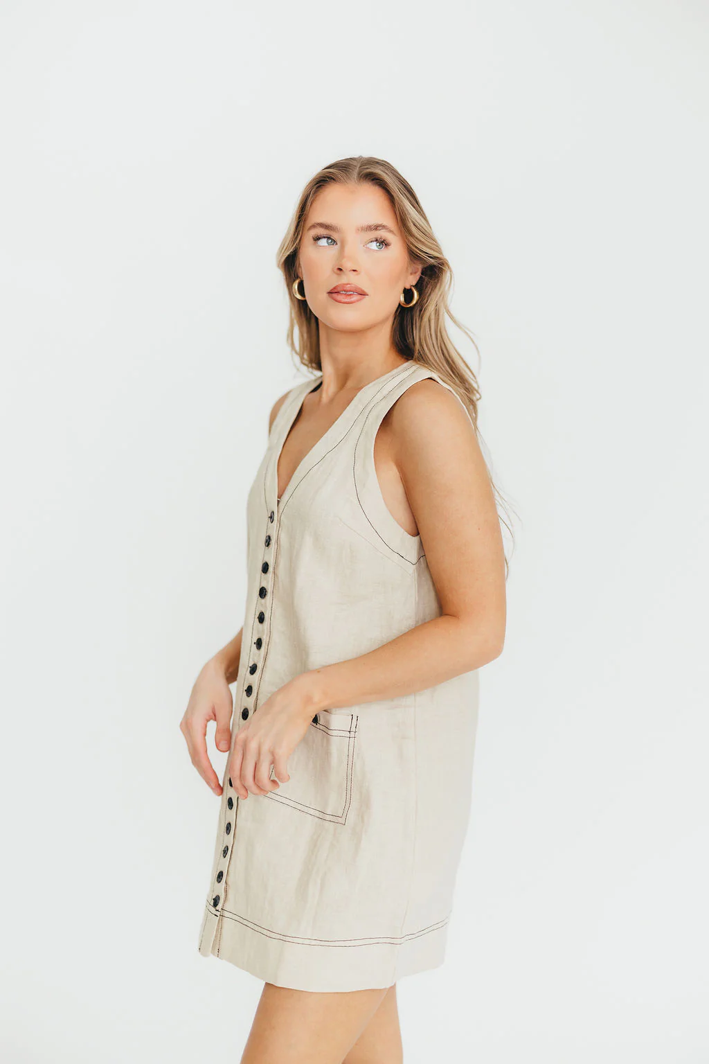 Milano 100% Linen Mini Dress in Linen - Fashionser