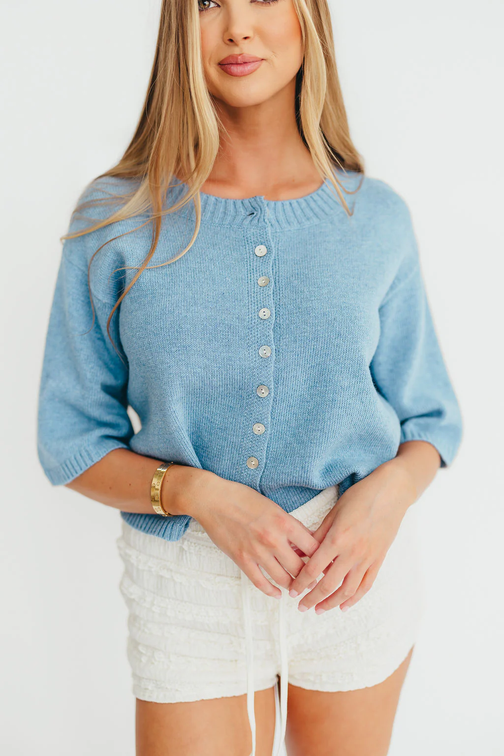 Rin Frilly Textured Shorts in Ivory - Fashionser