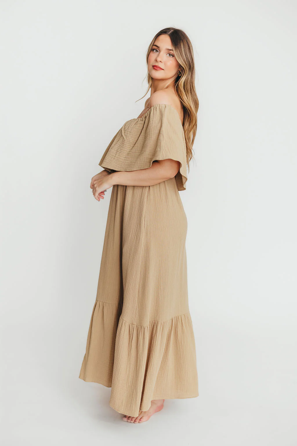 Josie 100% Cotton Maxi Dress in Khaki - Bump & Nursing Friendly - Fashionser
