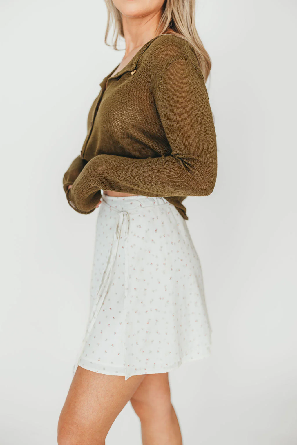 Flora Mini Wrap Skirt in Cream - Fashionser