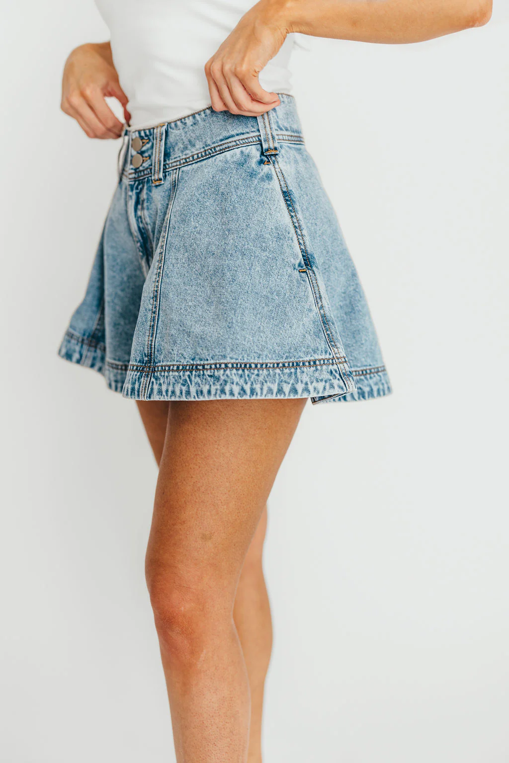 Helena Washed Denim Skort - Fashionser