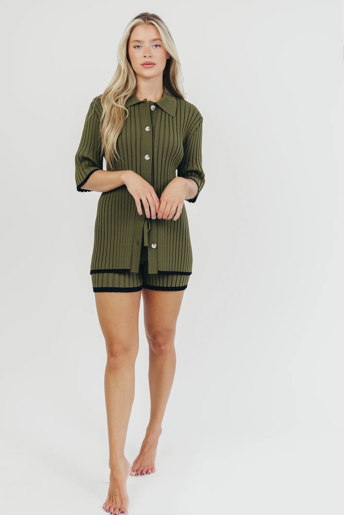 Brooke Ribbed Knit Top and Short Set in Green - Nursing Friendly - Fashionser