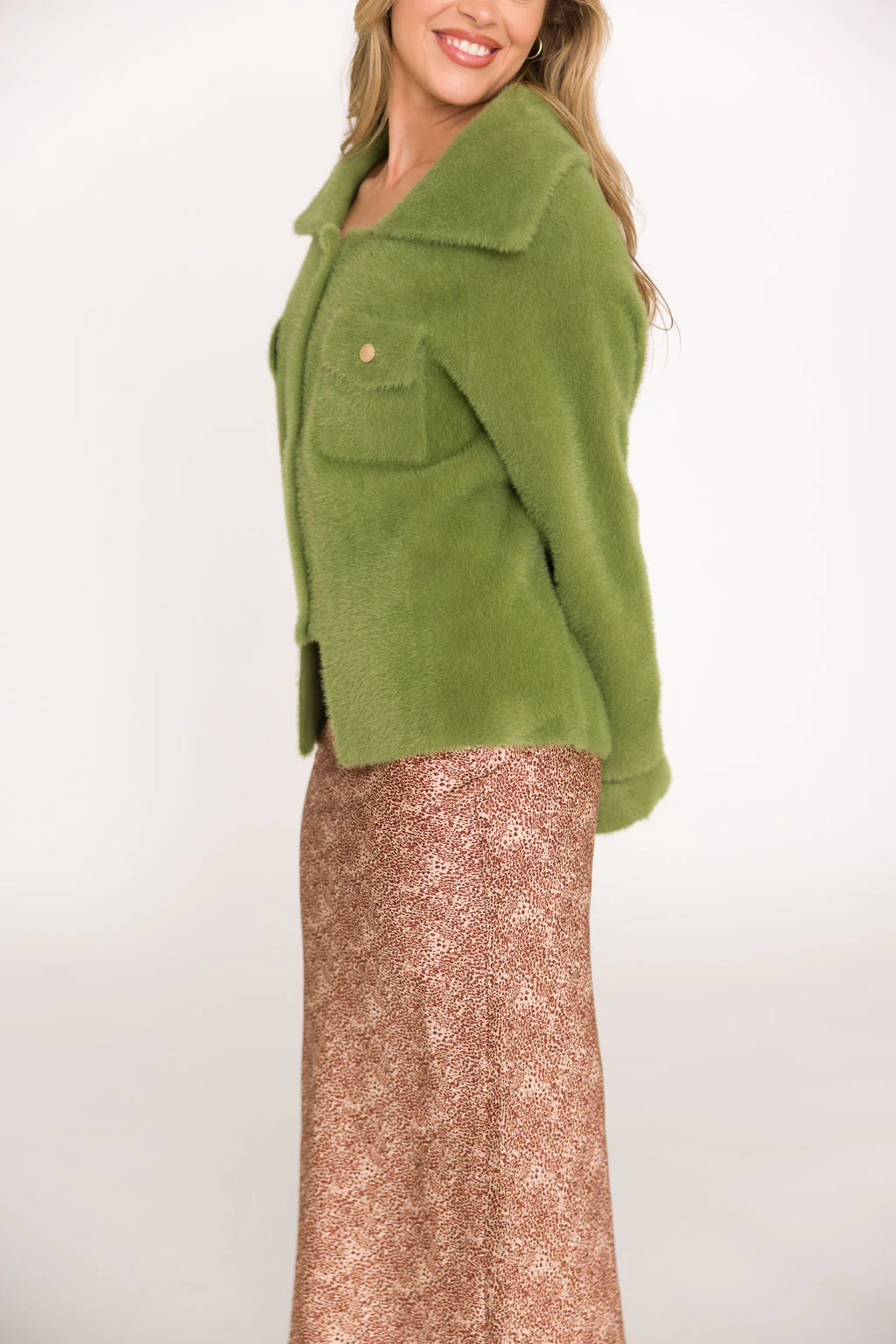 Flo Fur Oversized Jacket in Olive - Fashionser