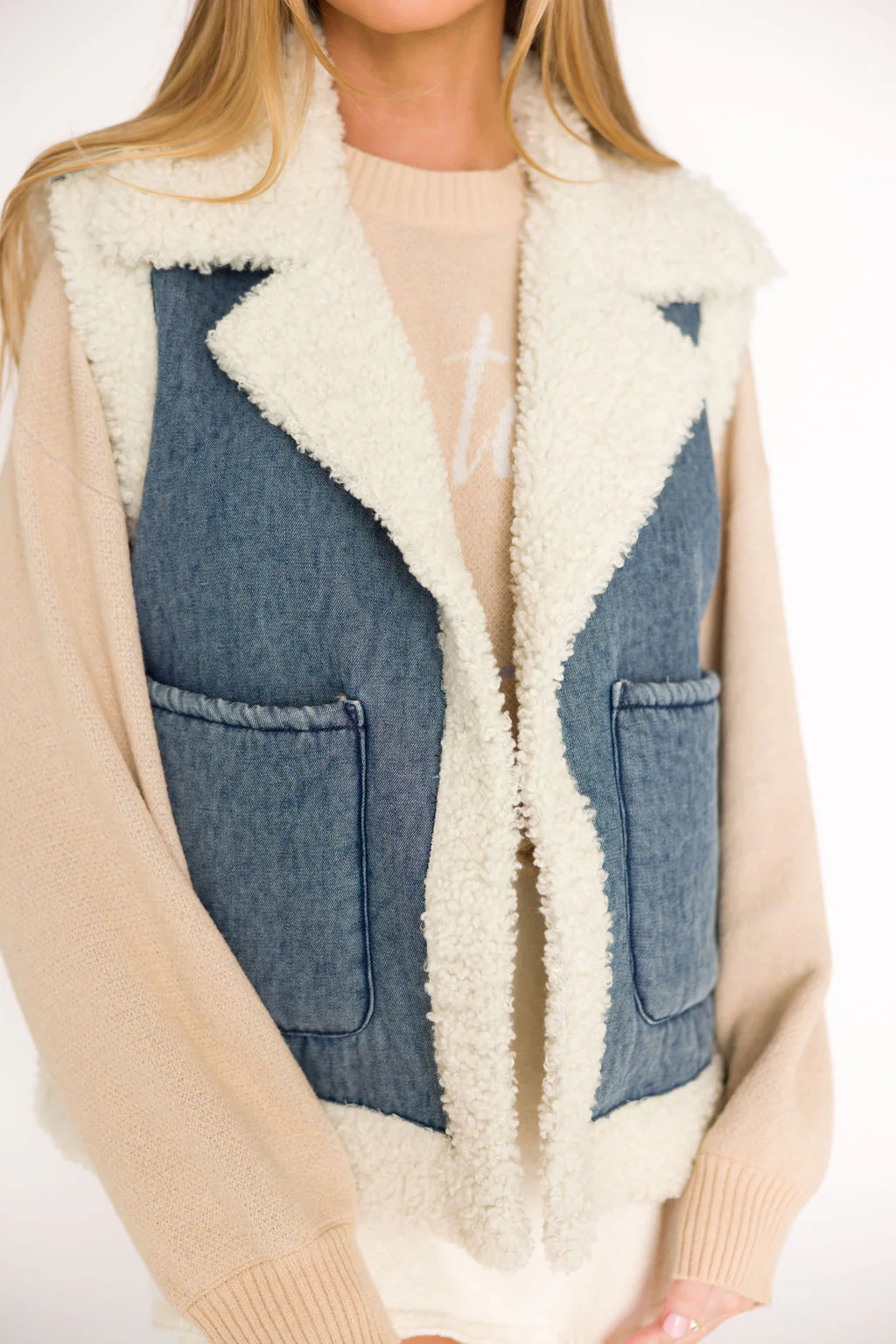 Willa Sherpa Denim Vest - Fashionser