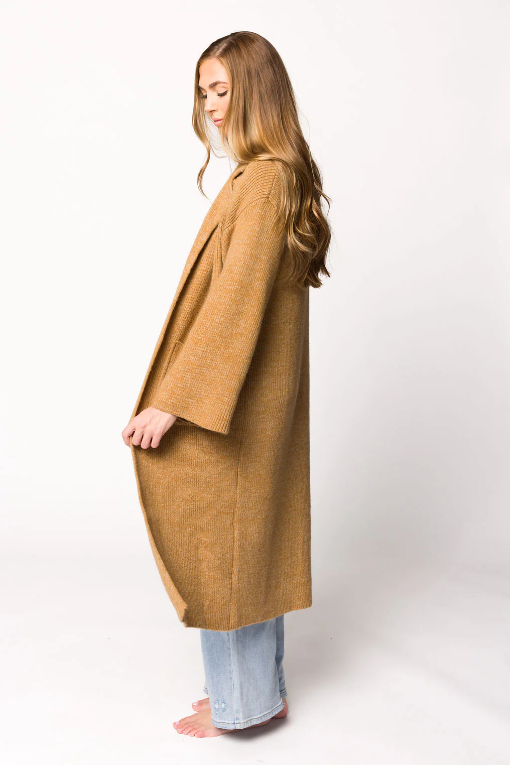 Juliette Knit Cardigan Coat in Caramel - Fashionser
