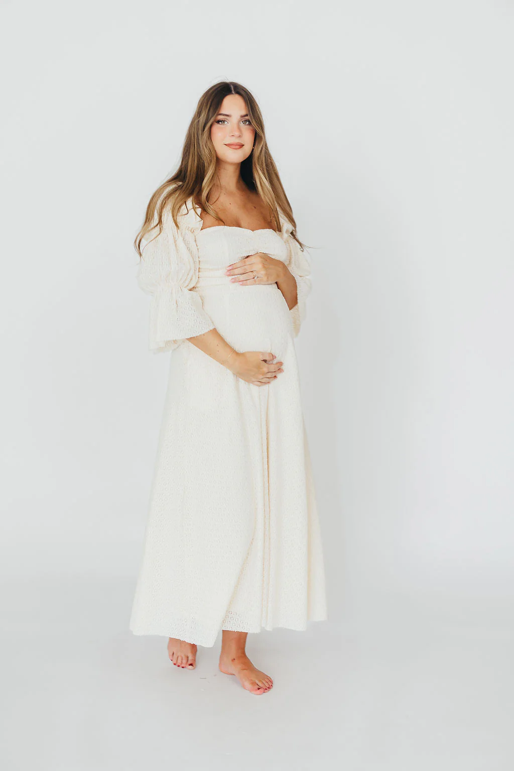 Corrine Tiered Sleeve Maxi Dress with Pockets in Ivory Cream - Bump Friendly - Restocking in April - Fashionser