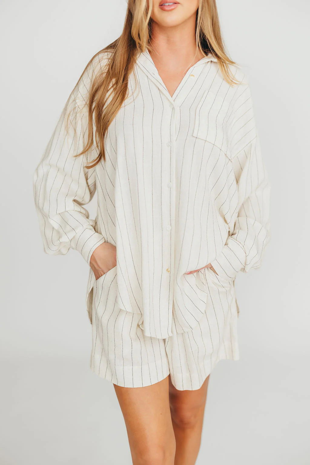 Keira Stripe Shorts in Natural/Black - Fashionser