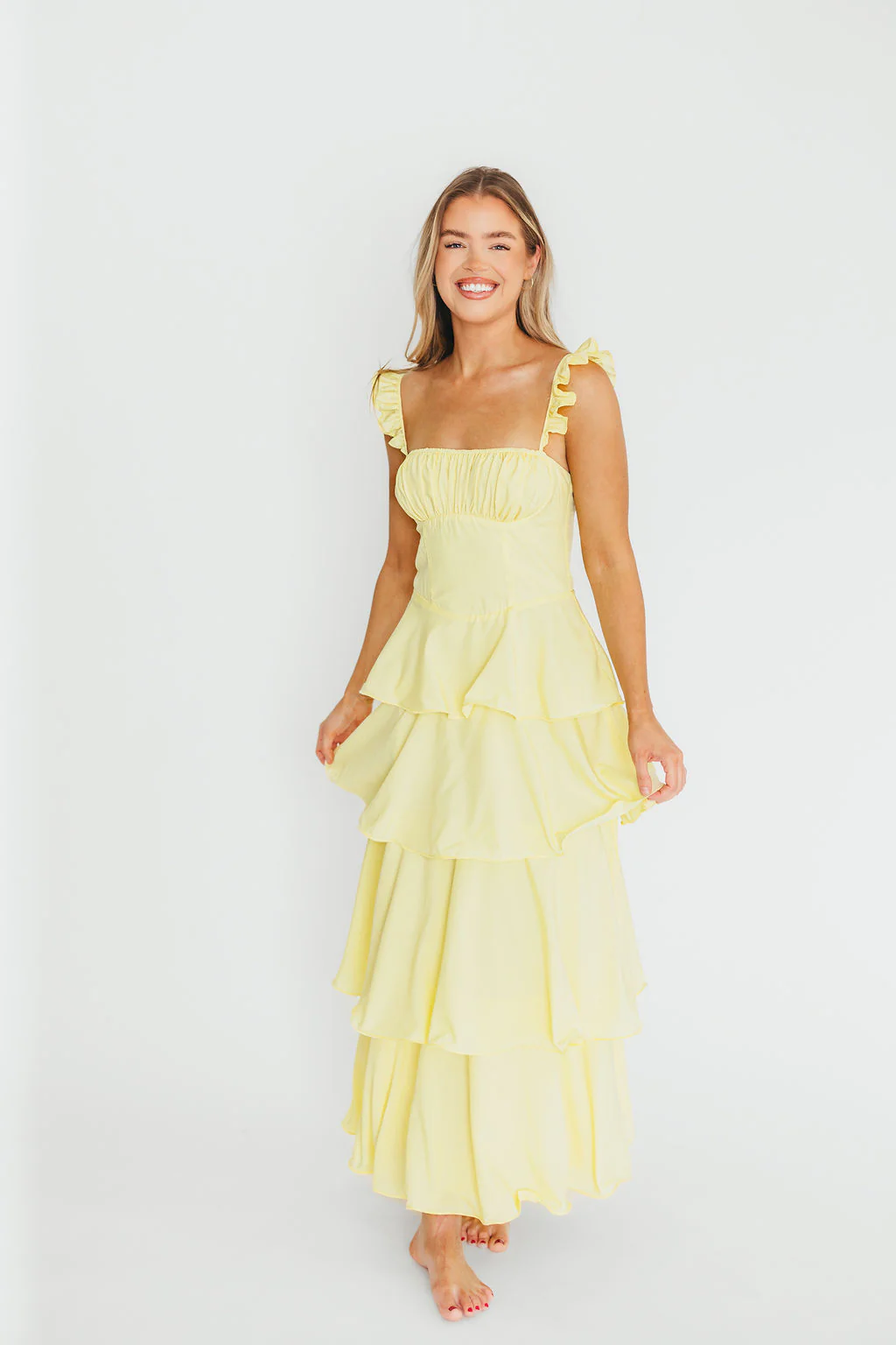 Lily Tiered Ruffle Maxi Dress in Lemon - Fashionser