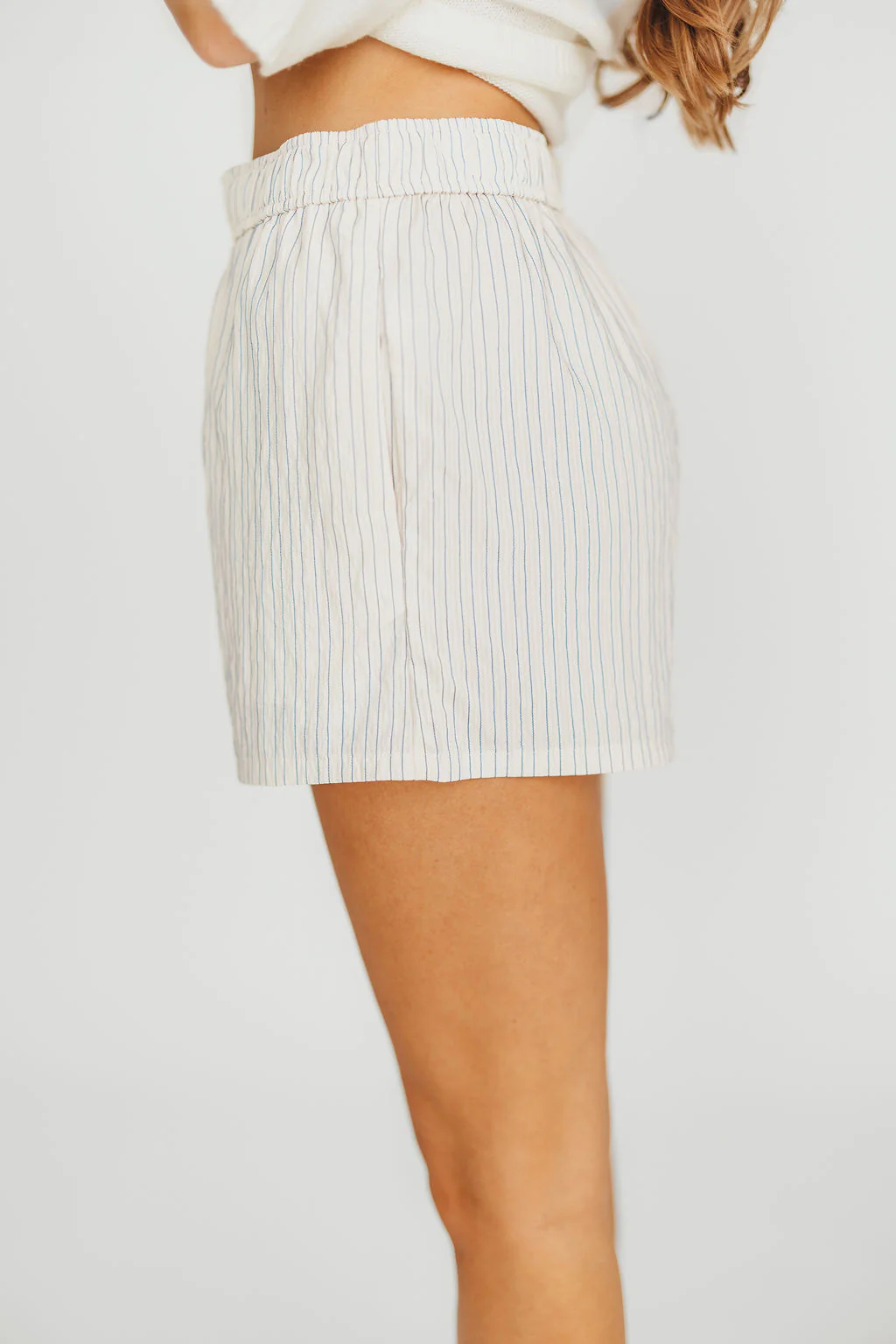 Kaeli Striped Boxer Shorts in Cream/Blue - Fashionser