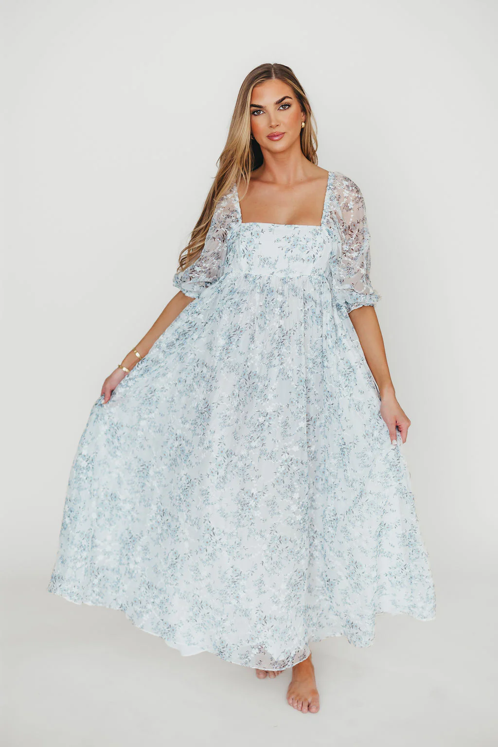 Mona Maxi Dress with Smocking in Blue White - Bump Friendly & Inclusive Sizing (S-3XL) PRE-ORDER - Fashionser