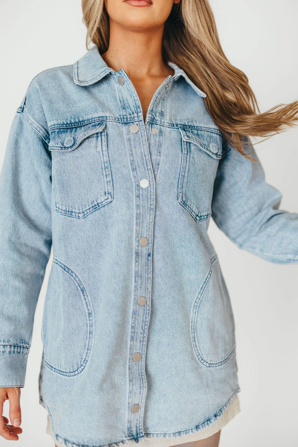 Meritt Longline Denim Jacket in Light Wash - Fashionser