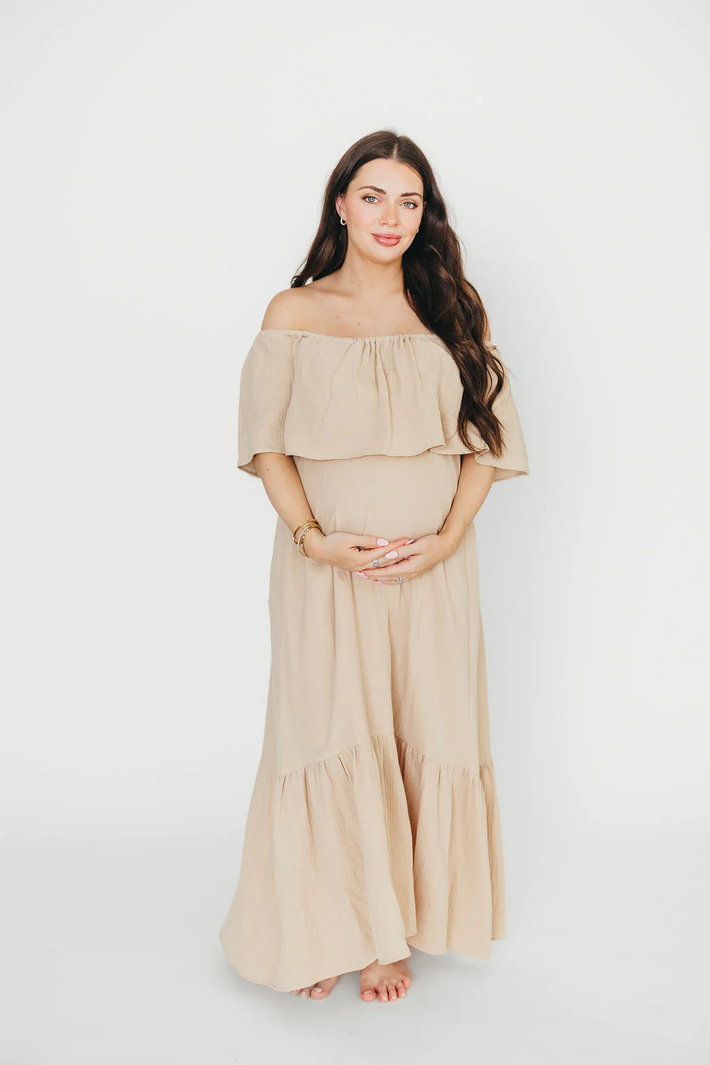 Josie 100% Cotton Maxi Dress in Beige - Bump & Nursing Friendly - Fashionser