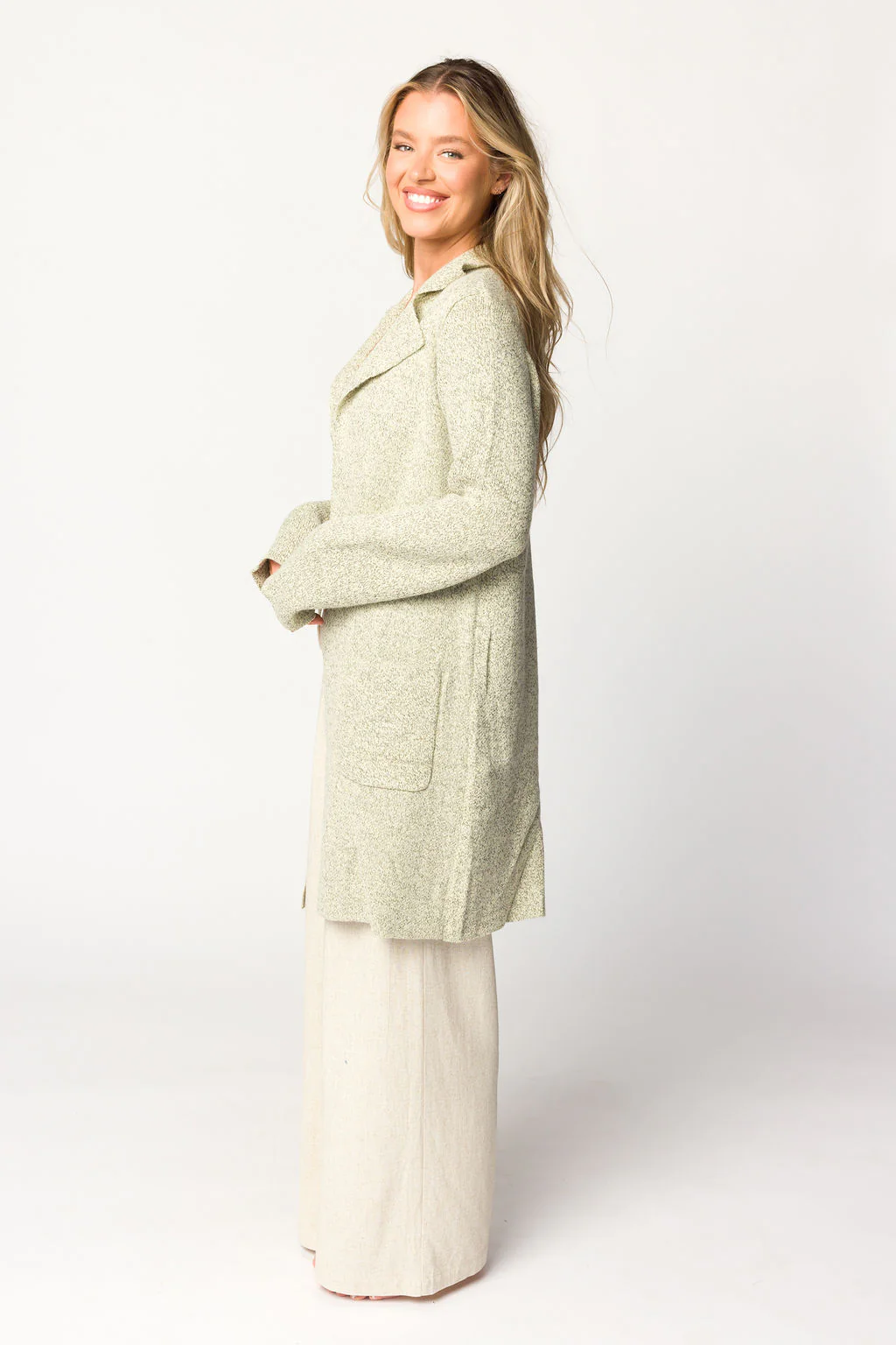 Reagan Double Breasted Knit Coat in Oatmeal - Fashionser