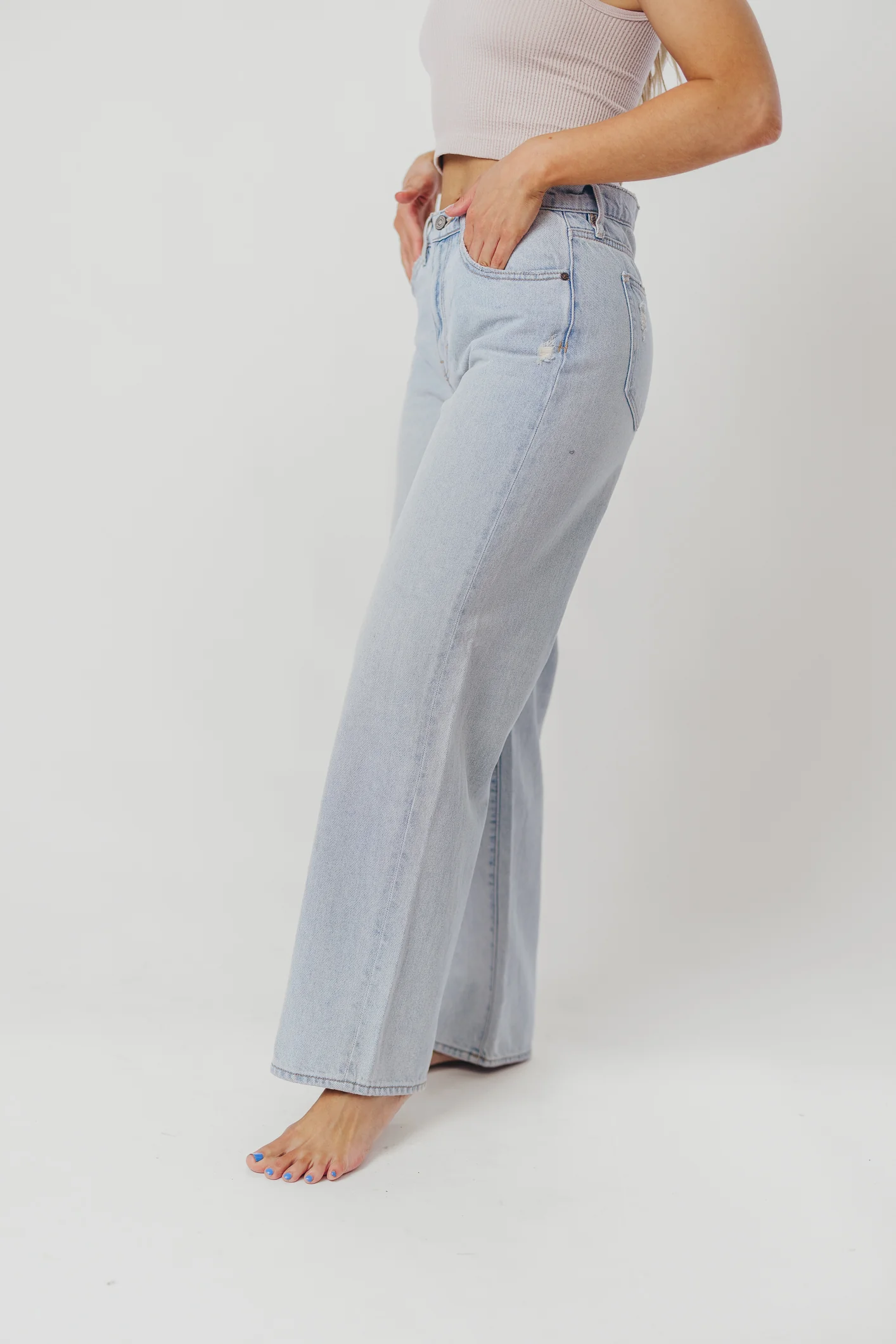 Nori Lightly Distressed Stretch Denim in Light Wash - Fashionser
