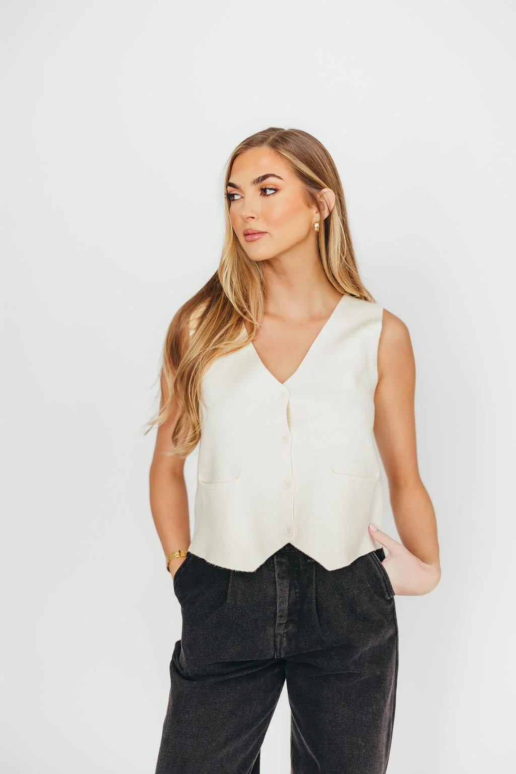 Kit Knit Vest in Ivory - Fashionser