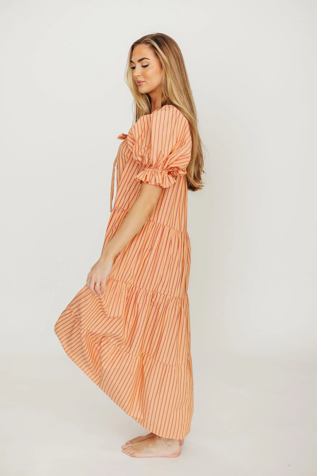 Dania 100% Cotton Maxi Dress in Apricot Stripe - Fashionser