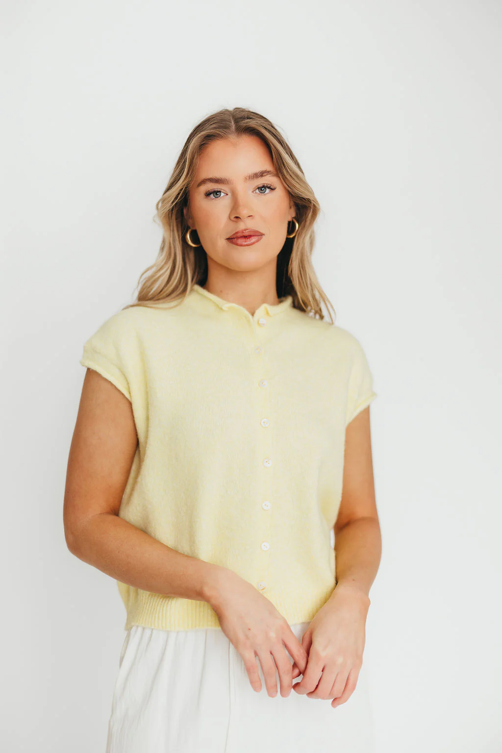 Wrenley Sweater Vest Cardigan in Butter - Fashionser