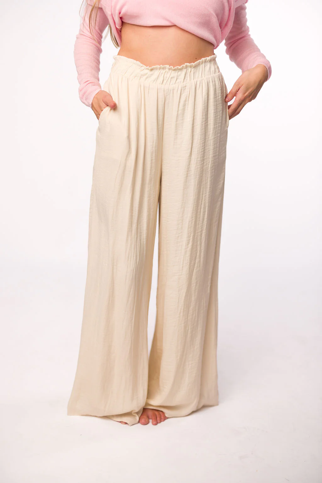 Zahara Wide Leg Pants in Ivory - Fashionser