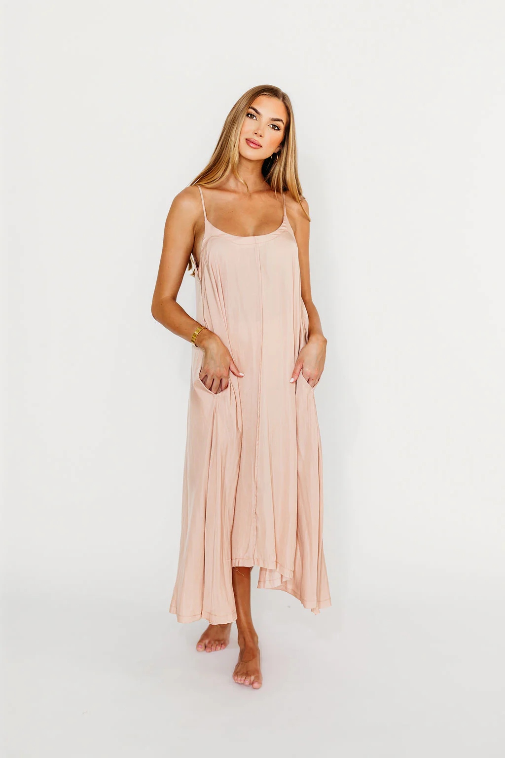 Ensley Satin Tent Maxi Dress in Pink Clay - Fashionser