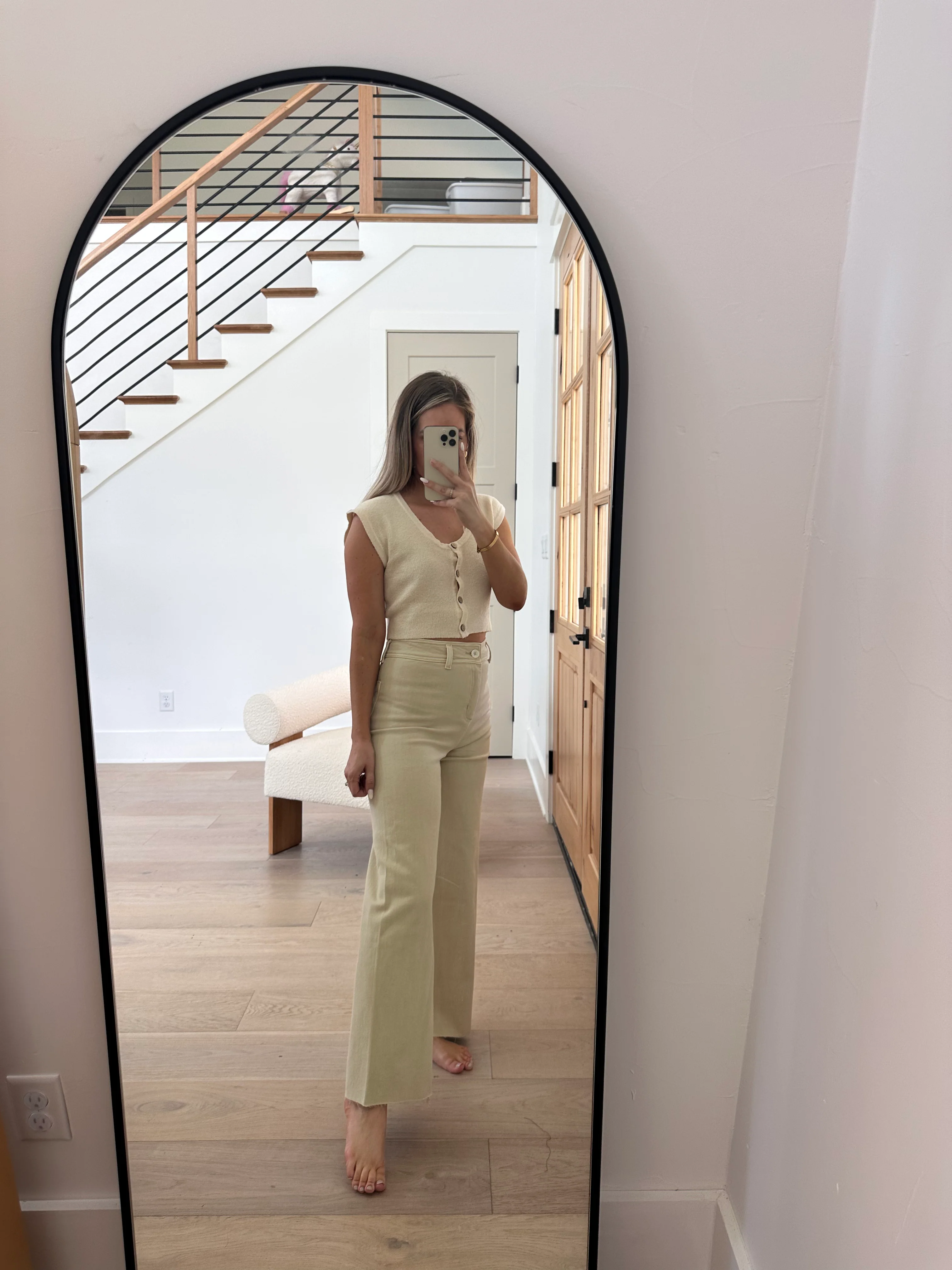 Corin Straight Wide Leg Denim Pants in Beige - Fashionser