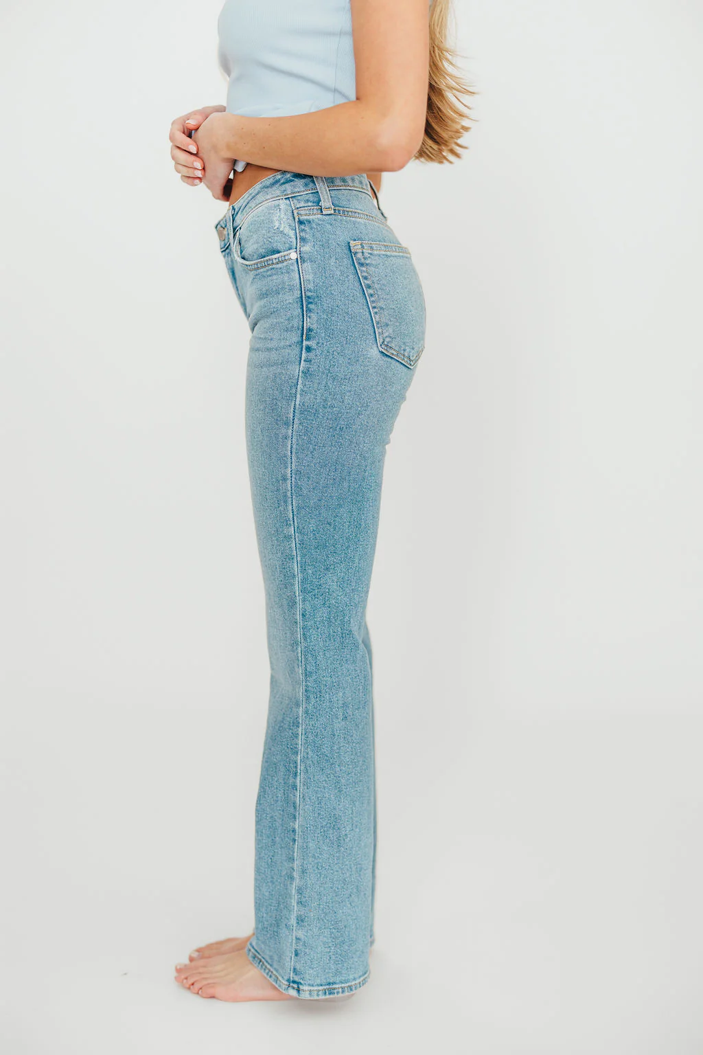 Indie Low Rise Vintage Slim Bootcut in Light Denim - Fashionser