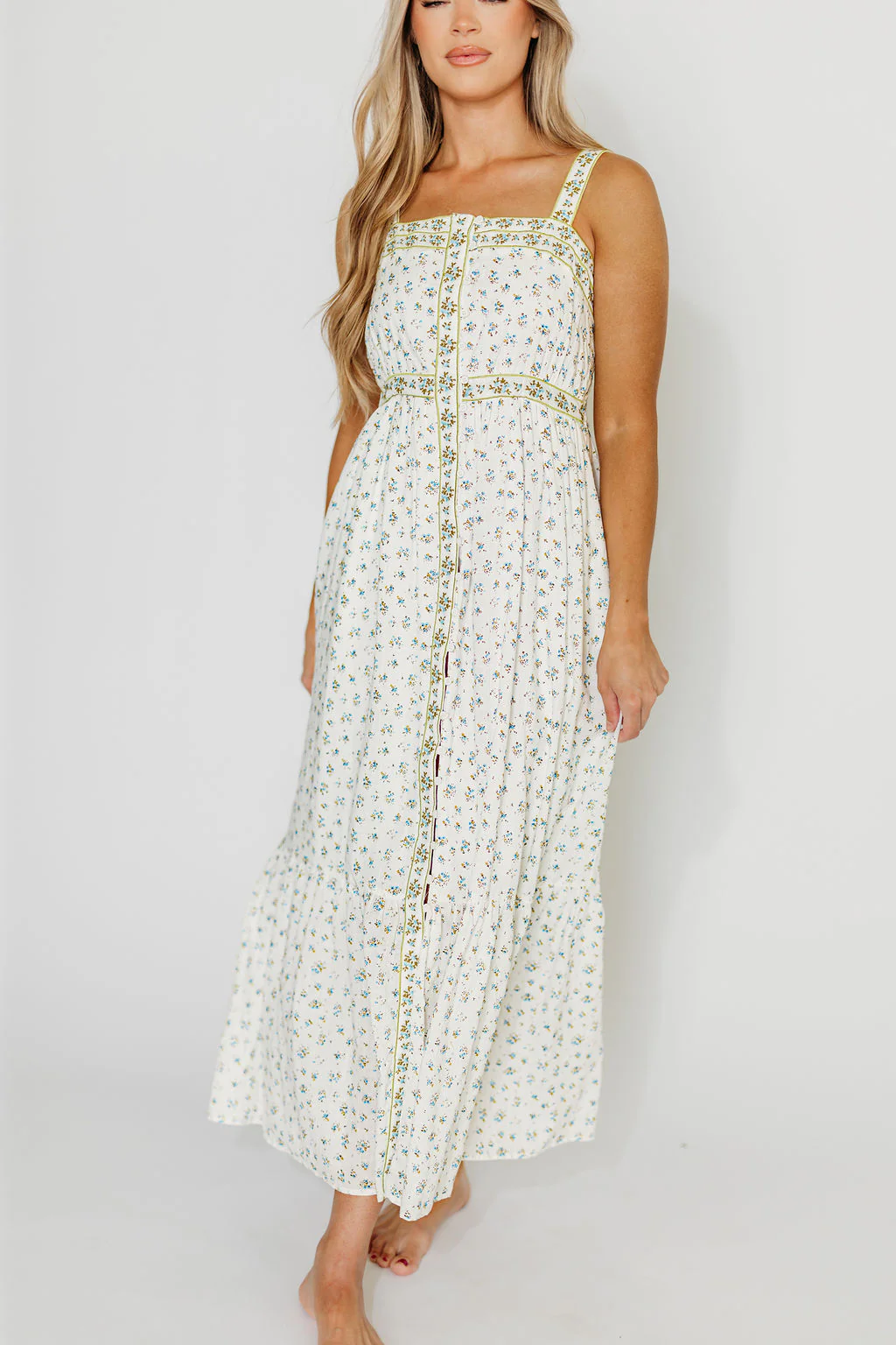 Kenna Floral Embroidered Maxi In French Blue - Fashionser