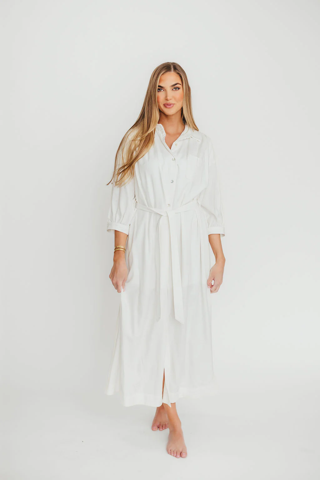 Evelyn Midi Shirt Dress in Off-White - Nursing Friendly - Fashionser