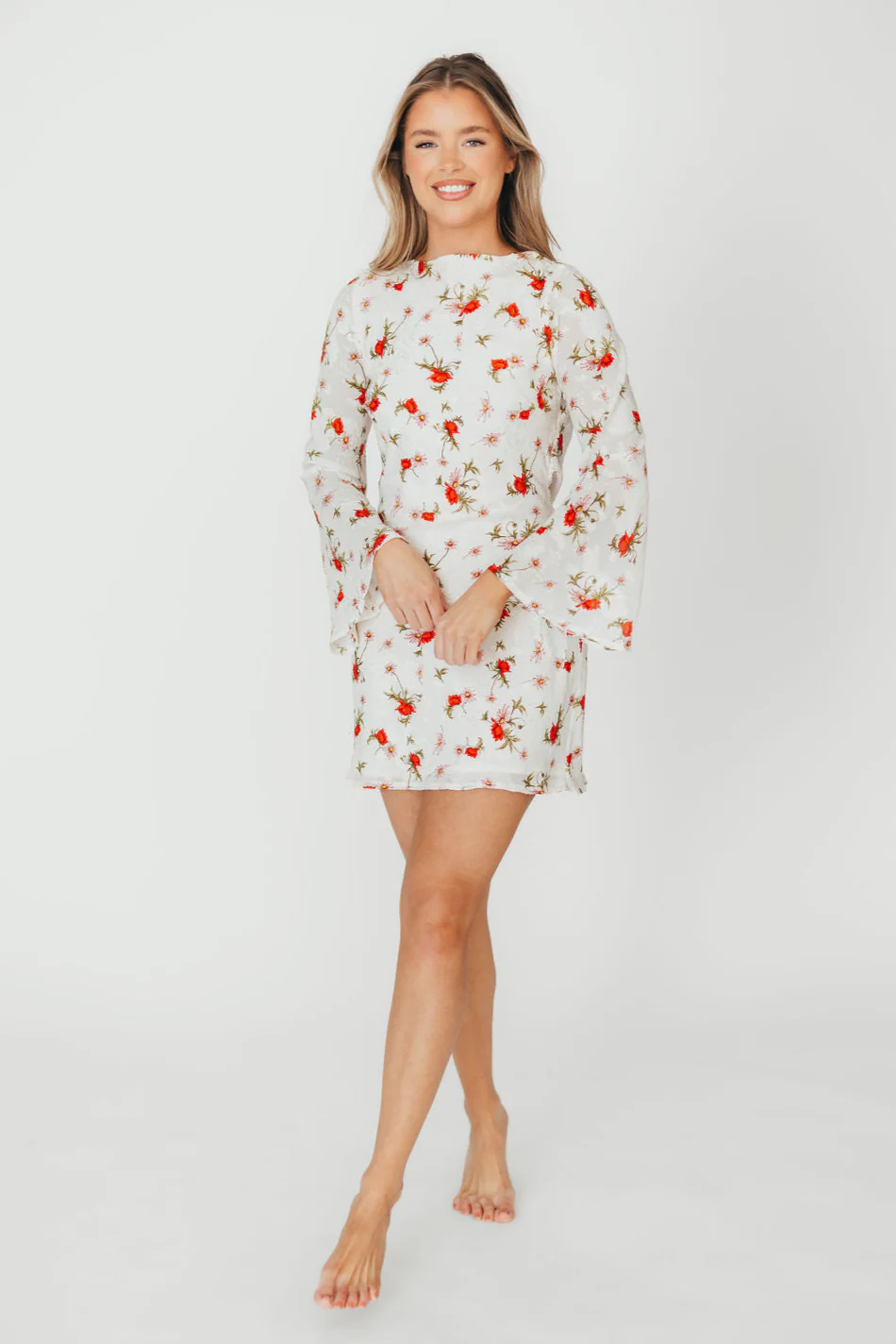 Adelaide Open Back Floral Mini Dress in White - Fashionser