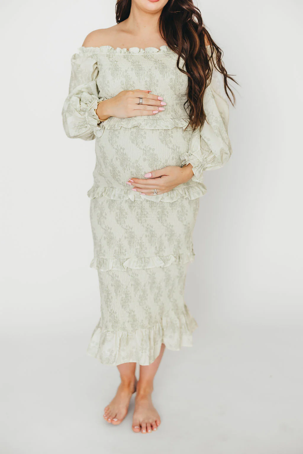 The Chloe Midi Dress in Sage - Bump Friendly - Fashionser
