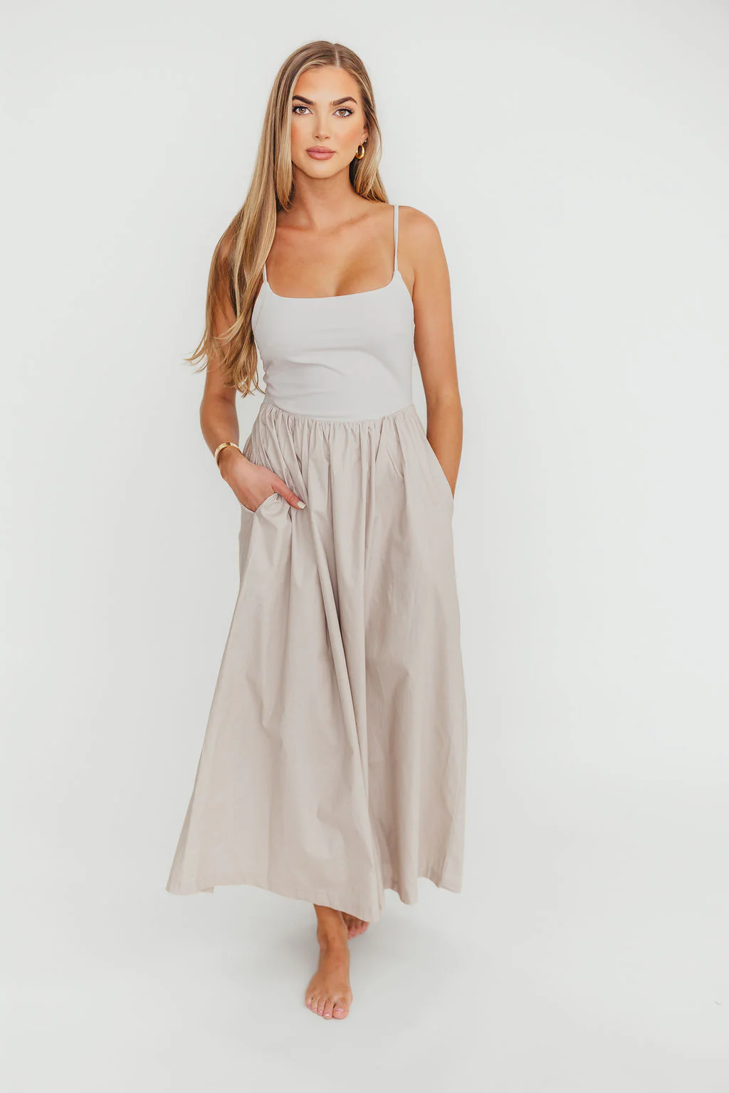 Dorit Everyday Elegance Stretch Top Maxi Dress in Stone - Fashionser