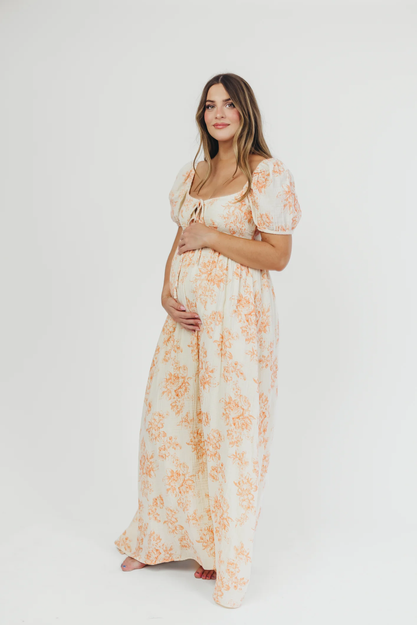 Haven 100% Cotton Tie-Front Maxi Dress in Sherbet - Bump Friendly - Fashionser