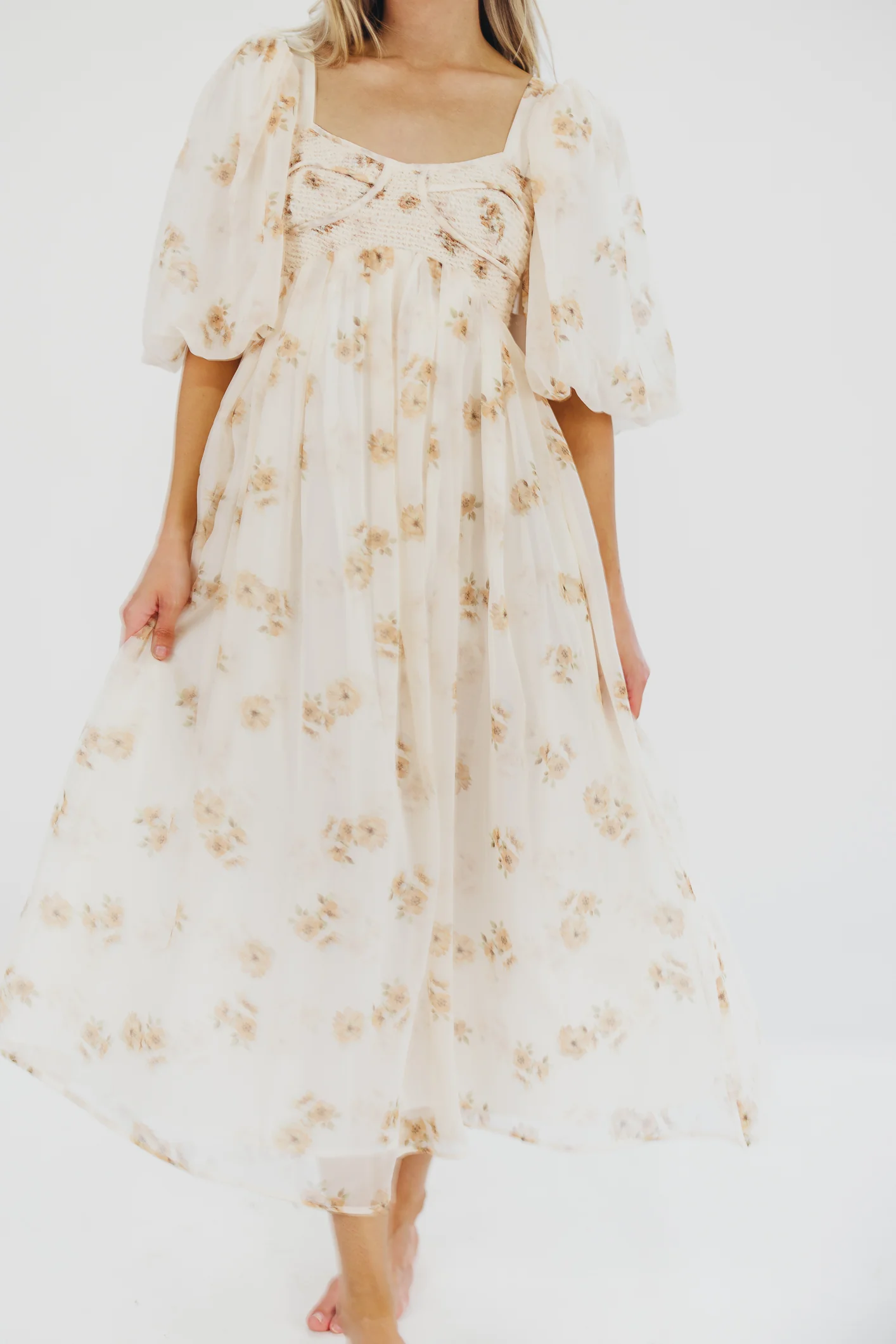 Harlow Maxi Dress in Taupe Floral - Bump Friendly & Inclusive Sizing (S-3XL) - Fashionser